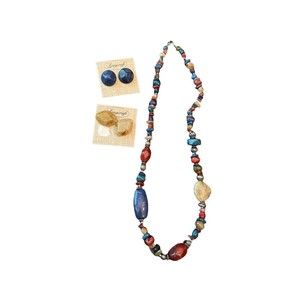 Longcract Multicolored Beaded Stoned Necklace with 2 Pairs Earrings